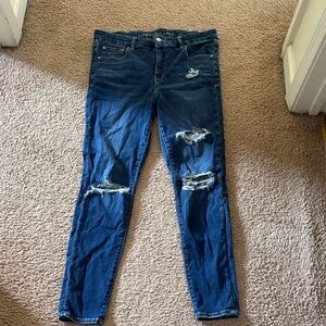 American Eagle Outfitters Dark Blue Distressed Skinny Jeans
